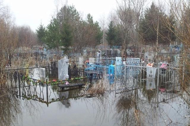 Из-за ухудшения погоды затопило Новофрязинское кладбище