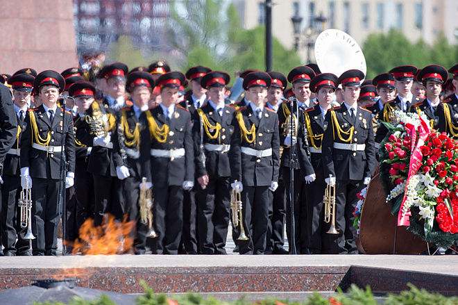 Собянин посетил II Московский парад кадет на Поклонной горе